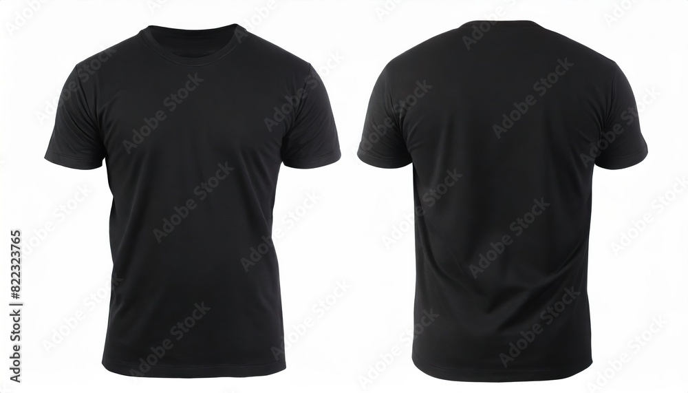 Black t shirt front and back view, isolated on white background Black t shirt front and back view, isolated on white background