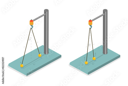 3D Isometric Flat  Illustration of Coulombs Law Experiment, General Physics Study photo