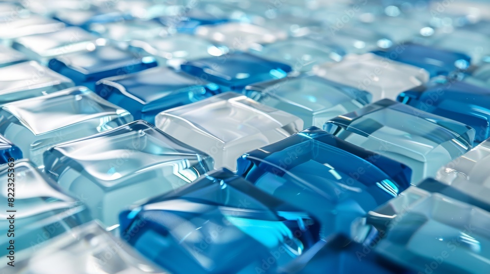 Uneven blue and white floating glass tiles, close up, extreme depth of field. Uneven blue and white floating glass tiles, close up, extreme depth of field.