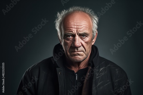 Silver background sad european white man grandfather realistic person portrait older person beautiful bad mood old man Isolated on Background