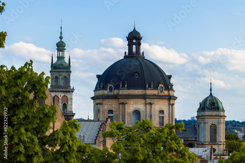 historical heritage site sightseeing object of cathedral dome in Lviv Ukraine landmark urban view