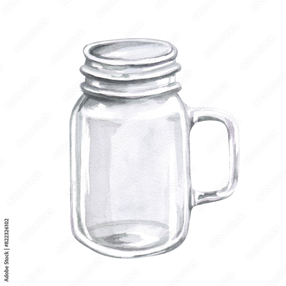 Transparent glass goblet with handle for drinks in watercolor illustration on a white background. Hand-drawn mug for cookbooks, lemonades, restaurant menu design, bar, tablecloths, cards Transparent glass goblet with handle for drinks in watercolor illustration on a white background. Hand-drawn mug for cookbooks, lemonades, restaurant menu design, bar, tablecloths, cards