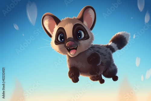 cute cartoon ferret is jumping high in the air