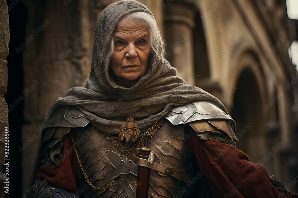 Frail Medieval knight old woman. City warrior. Generate Ai Frail Medieval knight old woman. City warrior. Generate Ai