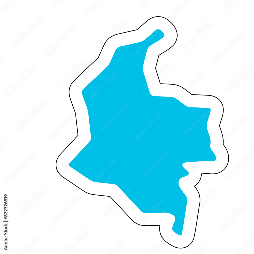 Colombia country silhouette. High detailed map. Solid blue vector sticker with white contour isolated on white background. Colombia country silhouette. High detailed map. Solid blue vector sticker with white contour isolated on white background.