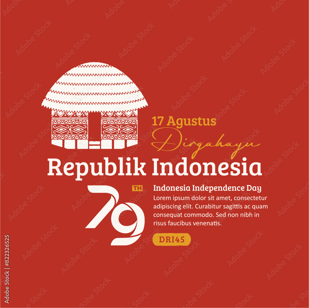 Indonesia Independence Day Social Media Post, Hand-Drawn Honai traditional house with Trendy Stamp, 17 Agustus
Indonesia Independence Day Social Media Post, Hand-Drawn Honai traditional house with Trendy Stamp, 17 Agustus