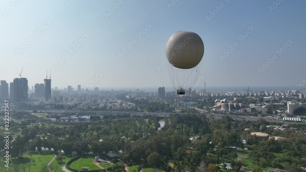 Aerial shot of a hot air balloon over Yarkon Park Tel Aviv, Israel Aerial shot of a hot air balloon over Yarkon Park Tel Aviv, Israel