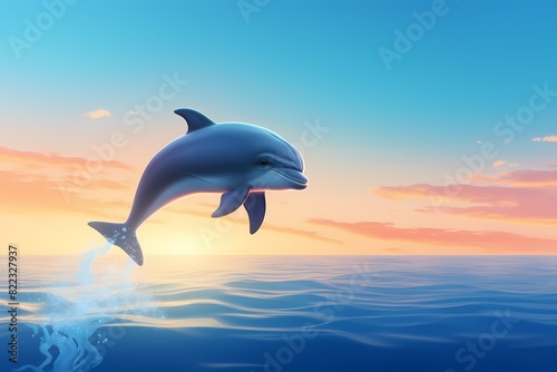 cute cartoon dolphin jumping high in the air photo
