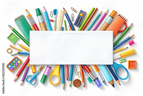 school supplies and blank sheet of paper