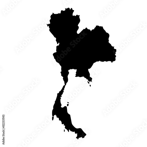 Hand drawn black map of Thailand. Silhouette, South East Asia geography. Vector isolated on white background 