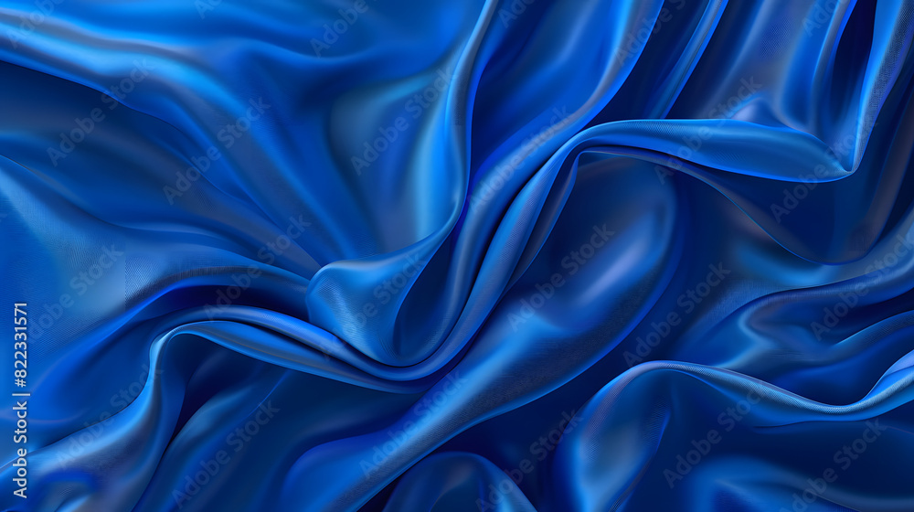 Fototapeta premium Navy blue silk satin. Silky shiny fabric. Dark luxury background with space for design. Banner. Wide. Long. Panoramic. Template. Empty. Flat lay, top view table