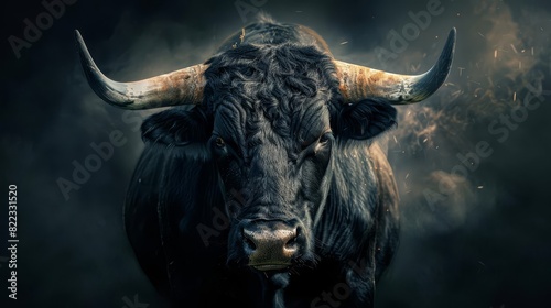 cinematic and dramatic bull portrait powerful animal photography