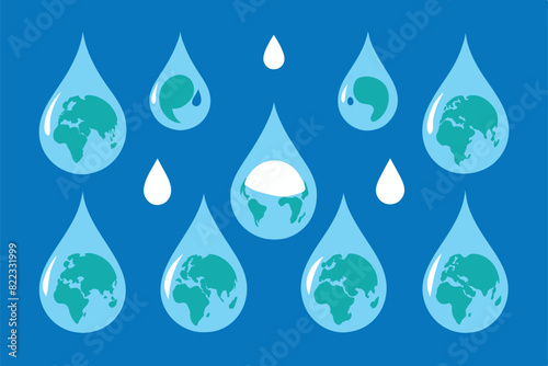 Vector water droplets splash. Concept of reducing water use on World Water Day design