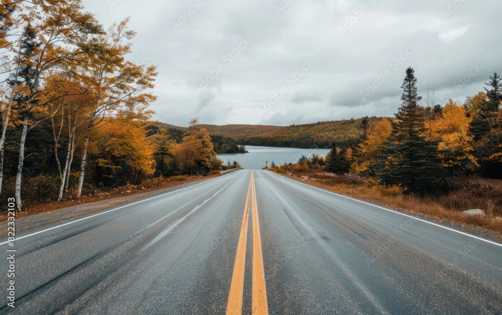 Autumn Road Leading to a Lake Autumn Road Leading to a Lake