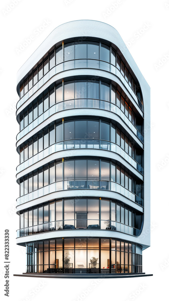 A tall white building with numerous windows on a transparent background A tall white building with numerous windows on a transparent background