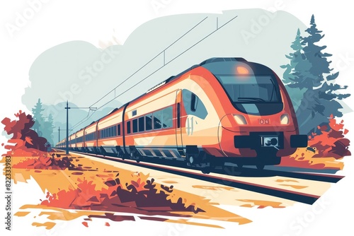 
A minimalist train illustration on a transparent background, featuring clean lines and simple design, highlighting the train's essential elements without unnecessary details.