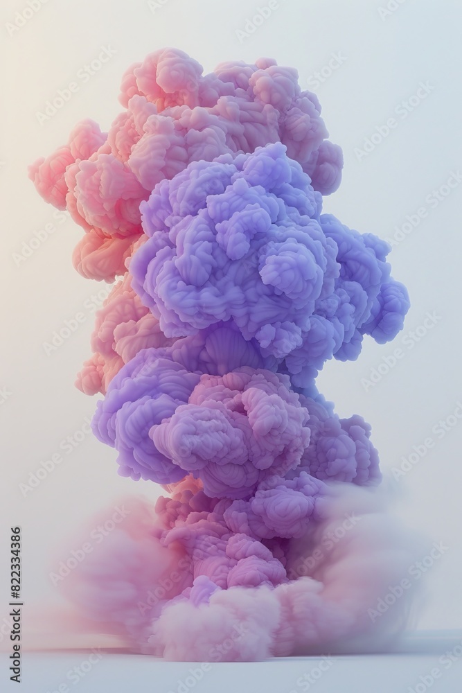 Cgi generated image of a gradient from light pink to light purple cloud of translucid smoke cloud.