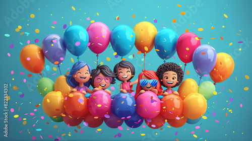 cartoon style illustration of parade float with diverse characters celebrating pride vector illustration detailed,
