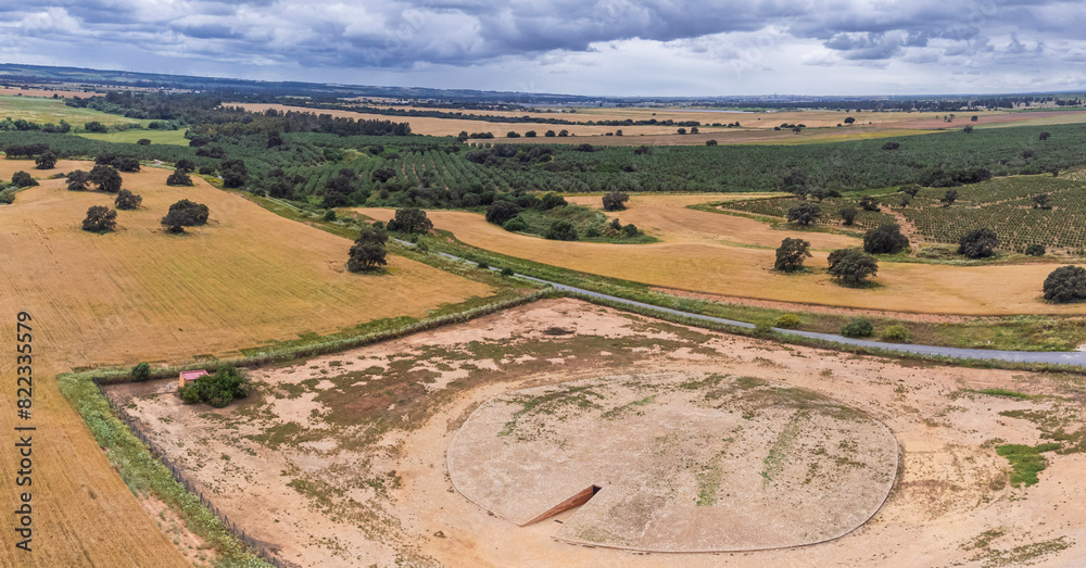 Soto dolmen aerial view, between 3000 and 2500 BC, Trigueros, Huelva, Andalusia, Spain Soto dolmen aerial view, between 3000 and 2500 BC, Trigueros, Huelva, Andalusia, Spain