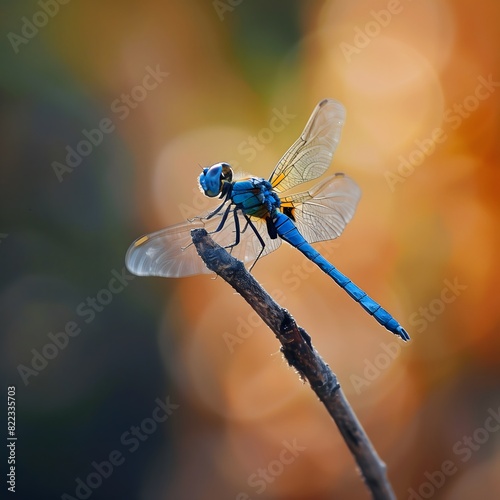 Blue demoiselle dragonfly, Calopteryx splendens on leaves Close up of beautiful insect in wildlife at sunny summer day fairy day concept © Ammar Anwar 