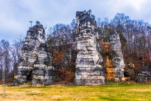 Natural Chimneys Park is a natural limestone structure near Mt. Solon in the Shenandoah Valley in Augusta County, Virginia