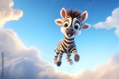 Cute zebra cartoon is jumping high in the air © Yoshimura