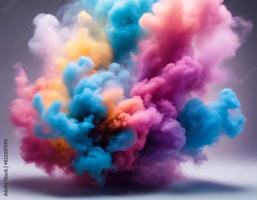 Fototapeta premium a colorful cloud of smoke is flying in the air on a gray background