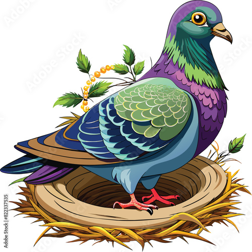 Realistic Pigeon full body ,Nesting, illustration vector , with white background photo