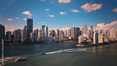 Wallpaper Mural Aerial hyperlapse view of Miami skyline downtown Brickell bay and yachts sailing on a beautiful sunny day. Best Miami Skyline aerial hyper lapse time lapse view Torontodigital.ca
