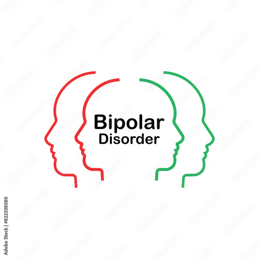 bipolar disorder like linear faces. concept of split personality or schizo diagnosis and duality person. simple flat trend modern outline man logotype graphic art design isolated on white background bipolar disorder like linear faces. concept of split personality or schizo diagnosis and duality person. simple flat trend modern outline man logotype graphic art design isolated on white background