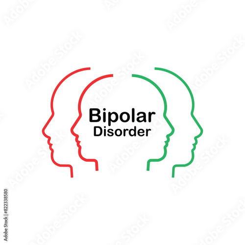 bipolar disorder like linear faces. concept of split personality or schizo diagnosis and duality person. simple flat trend modern outline man logotype graphic art design isolated on white background