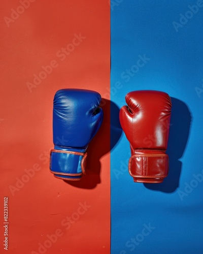 Boxing gloves on colorful background with copy space for sports and fitness concept