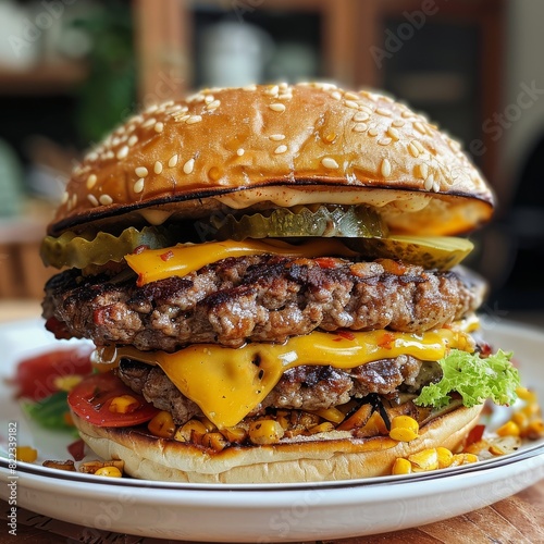 Dry and bad hamburger with stale bread and few ingredients on a dark background