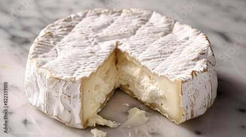 wheel of soft Camembert cheese with a creamy