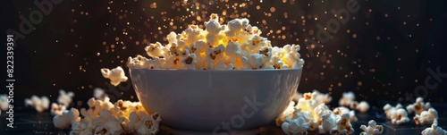 Popcorn in a bowl , sugary food background  photo