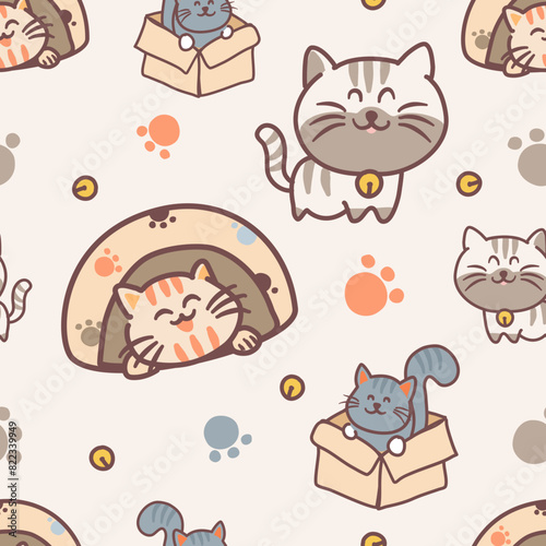 seamless pattern cute little cat. vector illustration. photo