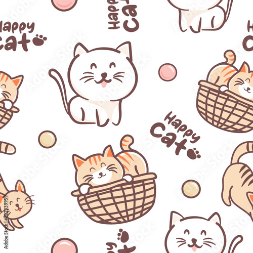 seamless pattern cute little cat. vector illustration. photo