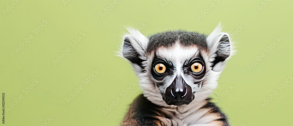 Adorable lemur with blank copyspace on a pastel green background Adorable lemur with blank copyspace on a pastel green background