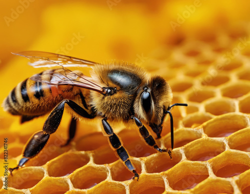 Un'ape che vola verso l'entrata dell'alveare, carica di polline.  © Nicola