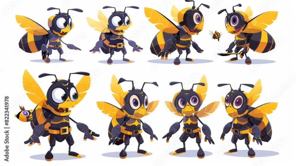 Modern Illustration of 10 poses of a cartoon bee Modern Illustration of 10 poses of a cartoon bee