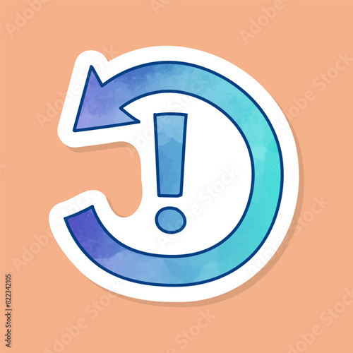 Counterclockwise rotating arrow icon with exclamation mark color sticker