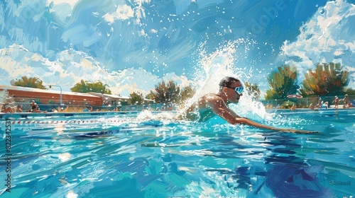Swimmer practicing the backstroke in an outdoor pool