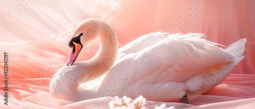 Fototapeta Naklejka Na Ścianę i Meble -  Graceful swan with copyspace on a pink background