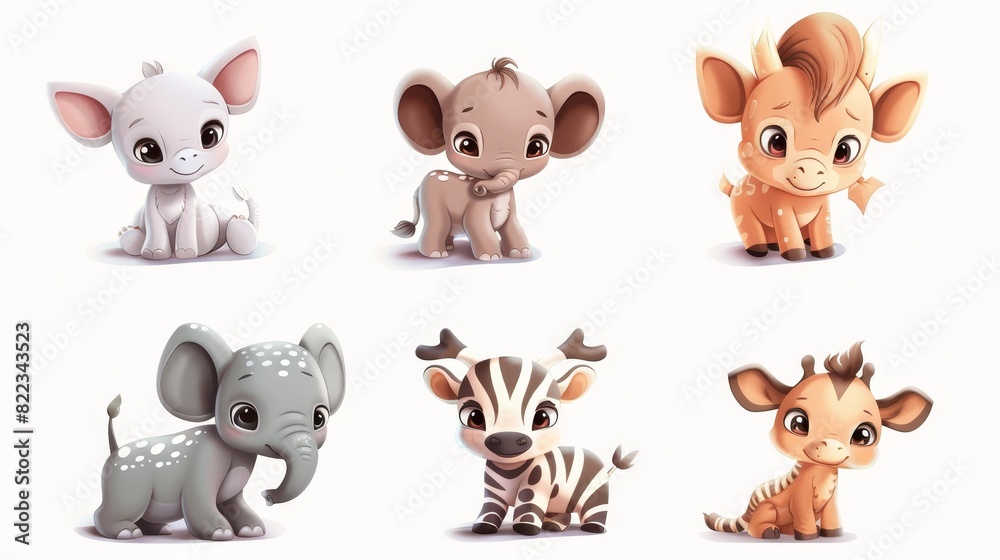 A baby elephant, deer, and zebra all play together. Stock Artificial Intelligence A baby elephant, deer, and zebra all play together. Stock Artificial Intelligence
