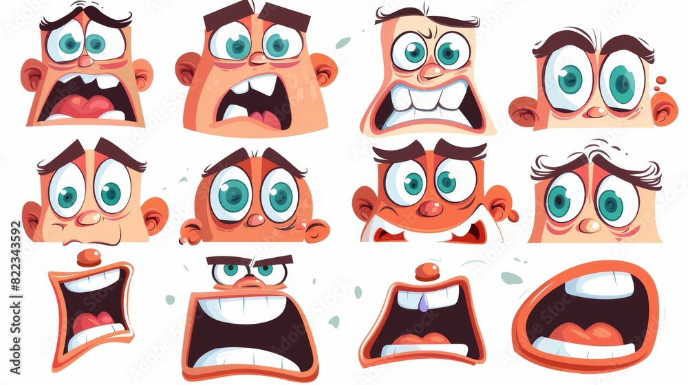 Animated retro cartoon face. Old-style cartoon eyes and mouth. Different expressions. Vectors. Animated retro cartoon face. Old-style cartoon eyes and mouth. Different expressions. Vectors.
