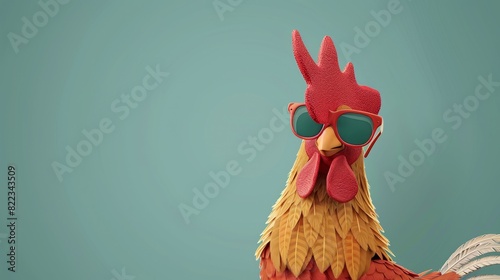 Sunglasses worn by a rooster that can be copied (Stock AI) photo