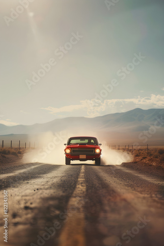 Blazing Journey: A Vintage Car Roaring Down the Dusty Tracks of Wilderness © Joshua