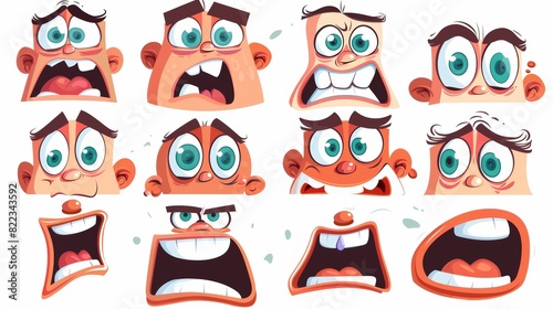 Animated retro cartoon face. Old-style cartoon eyes and mouth. Different expressions. Vectors.