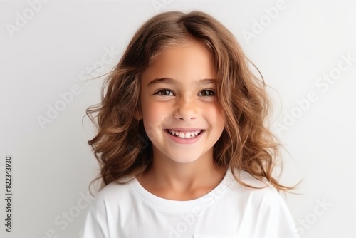 White background Happy european white child realistic person portrait of young beautiful Smiling child Isolated on Background Banner with copyspace 