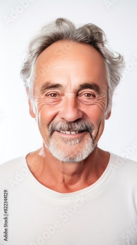 White background Happy european white man grandfather realistic person portrait of young beautiful Smiling old man Isolated on Background 